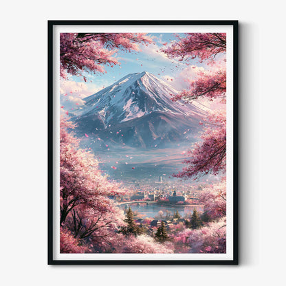 Mount Fuji Poster, Cherry Blossom Print, Japanese Landscape Wall Art