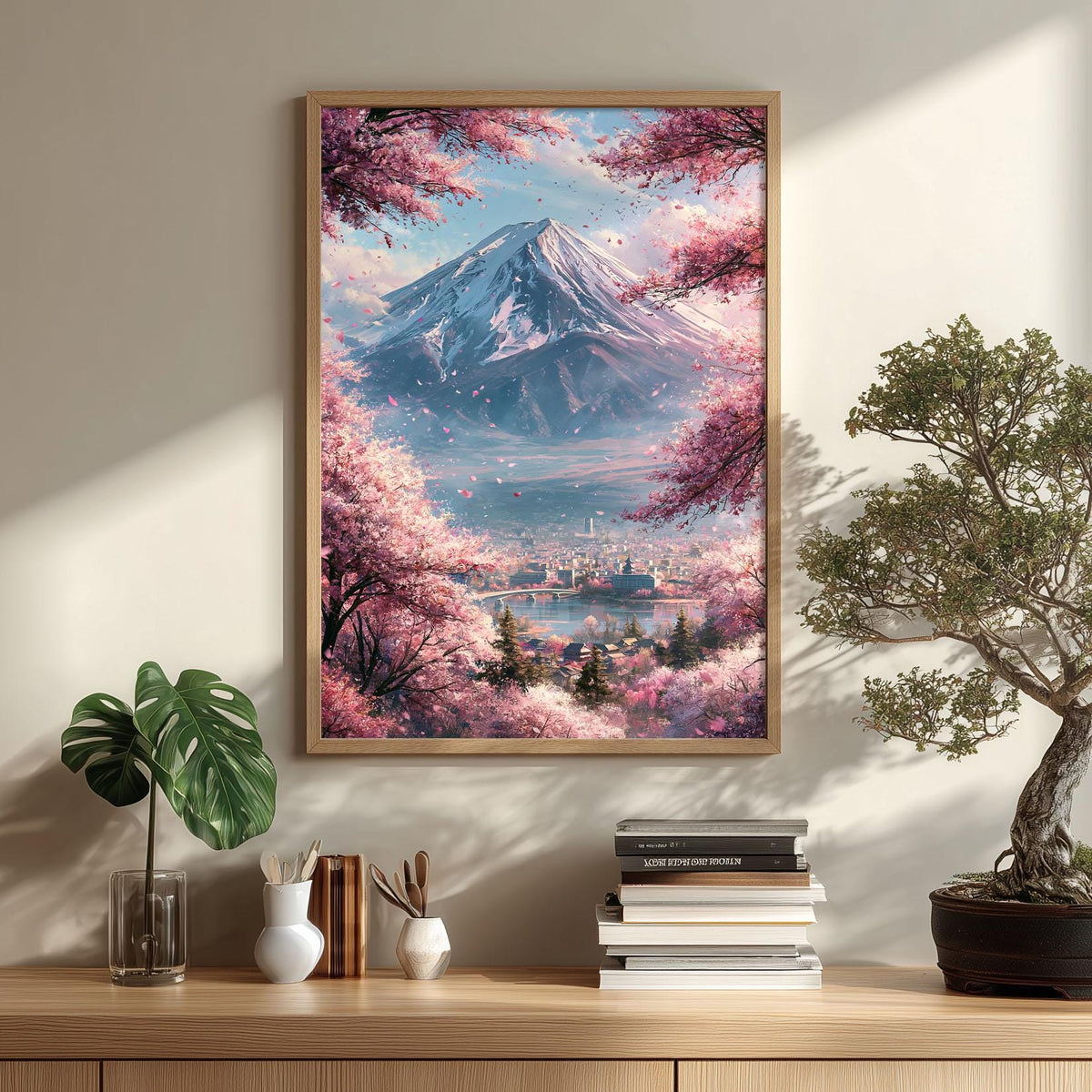 Mount Fuji Poster, Cherry Blossom Print, Japanese Landscape Wall Art