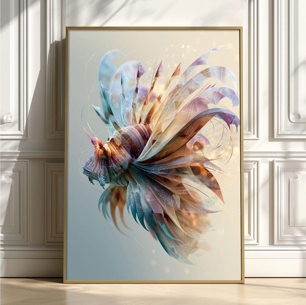Lionfish Poster, Low Poly Geometric Fish Print, Modern Ocean Wall Art