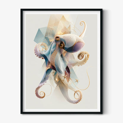 Octopus Poster, Pastel Sea Life Print, Modern Ocean Wall Art
