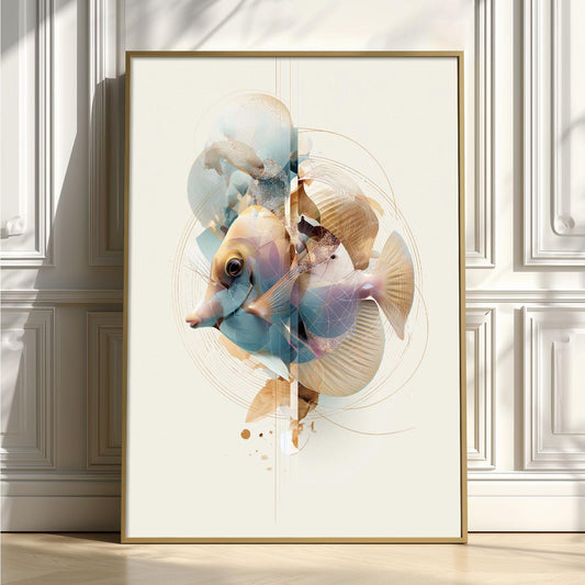 Yellow Tang Wall Art, Coastal Bathroom Wall Art, Abstract Fish Print, Modern Ocean Decor, Geometric Marine Poster