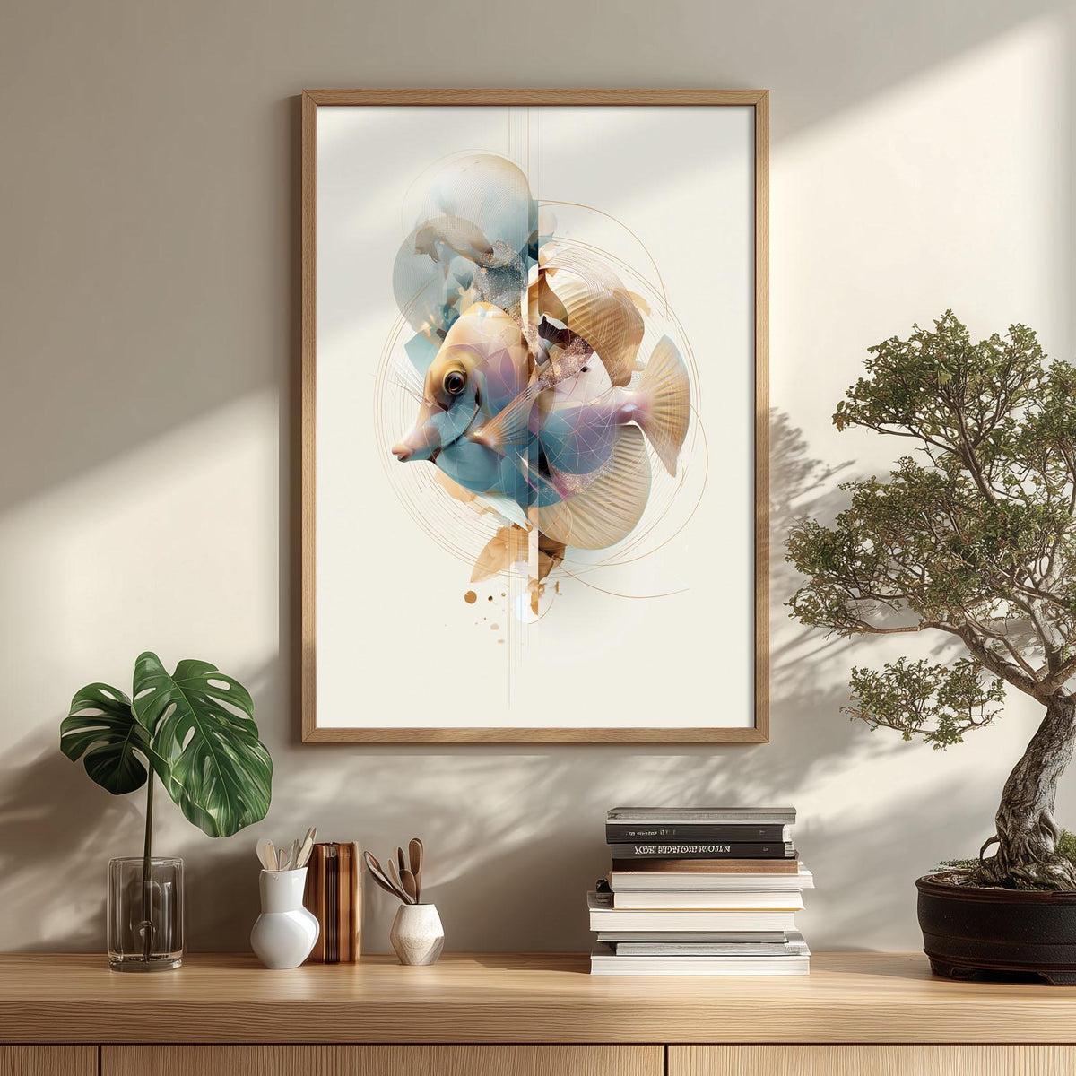 Yellow Tang Wall Art, Coastal Bathroom Wall Art, Abstract Fish Print, Modern Ocean Decor, Geometric Marine Poster