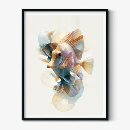 Yellow Tang Fish Print, Abstract Geometric Ocean Wall Art