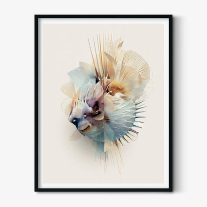 Abstract Pufferfish Poster, Pastel Sea Life Print, Modern Marine Wall Art