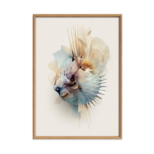 Abstract Pufferfish Poster, Pastel Sea Life Print, Modern Marine Wall Art