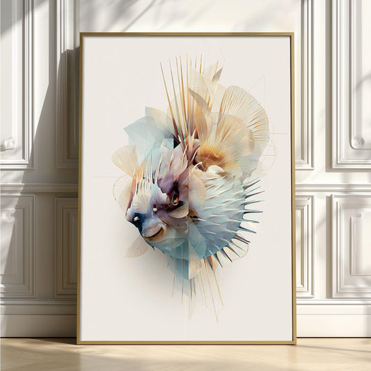 Abstract Pufferfish Poster, Pastel Sea Life Print, Modern Marine Wall Art