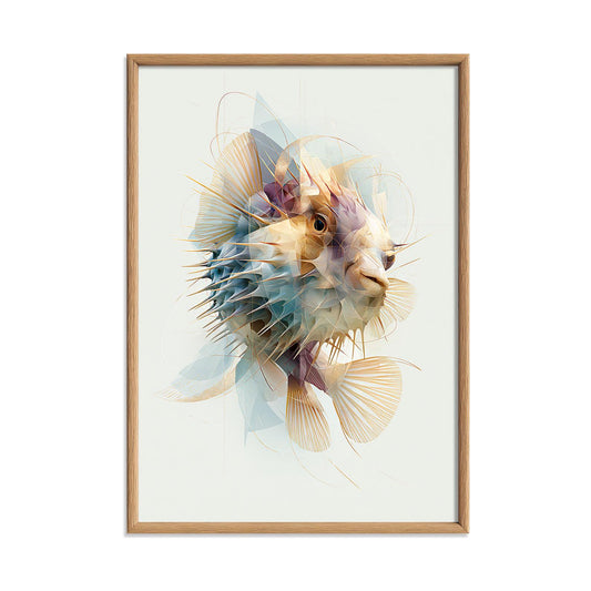 Pufferfish Wall Art, Abstract Sea Life Print, Modern Marine Poster