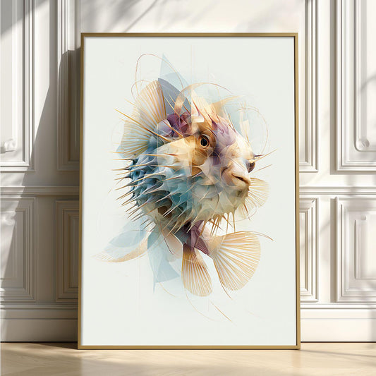 Pufferfish Wall Art, Abstract Sea Life Print, Modern Marine Poster