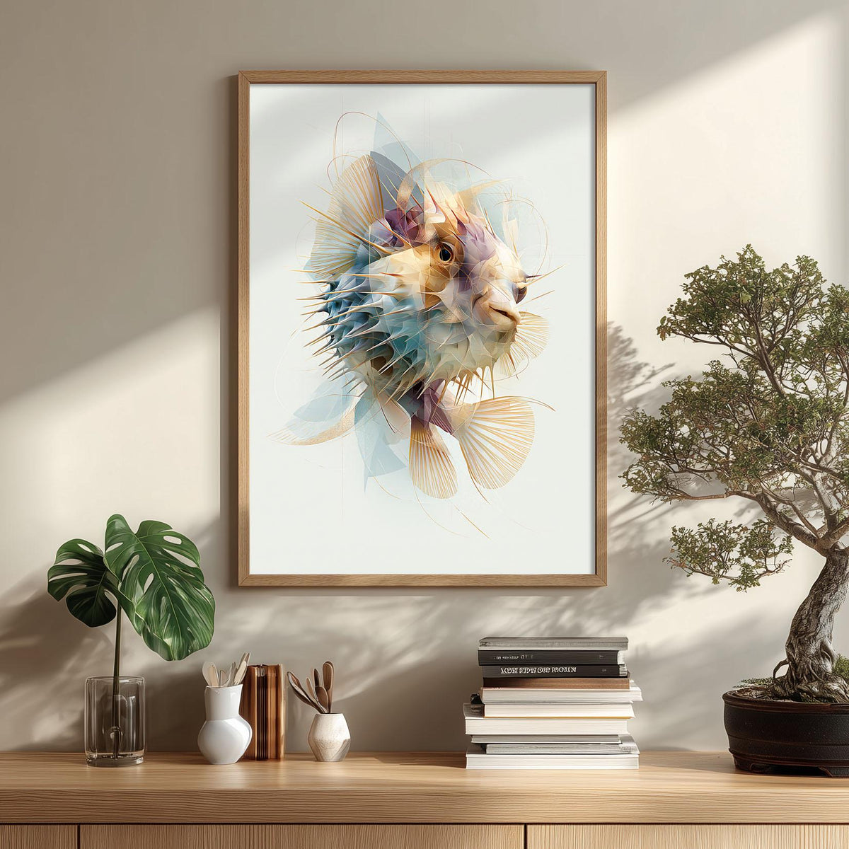 Pufferfish Wall Art, Abstract Sea Life Print, Modern Marine Poster
