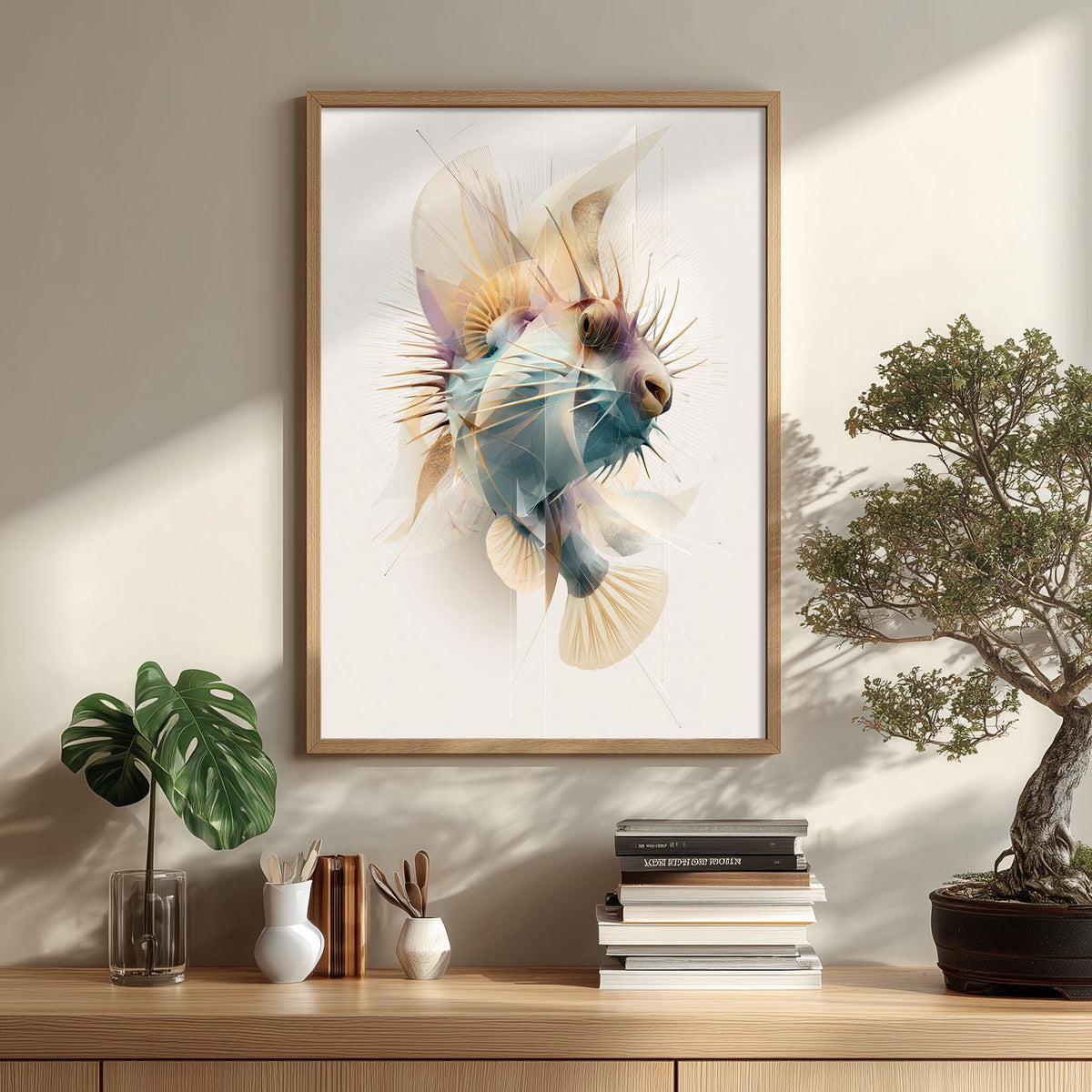 Geometric Pufferfish Poster, Abstract Sea Life Print, Pastel Marine Wall Art