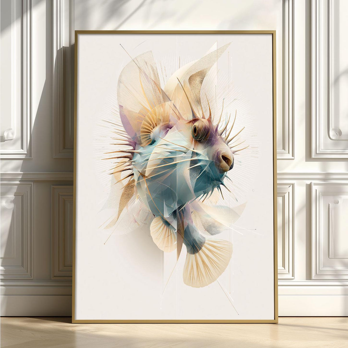 Geometric Pufferfish Poster, Abstract Sea Life Print, Pastel Marine Wall Art