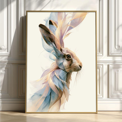 Hare Poster, Abstract Woodland Animal Print, Modern Nature Wall Art