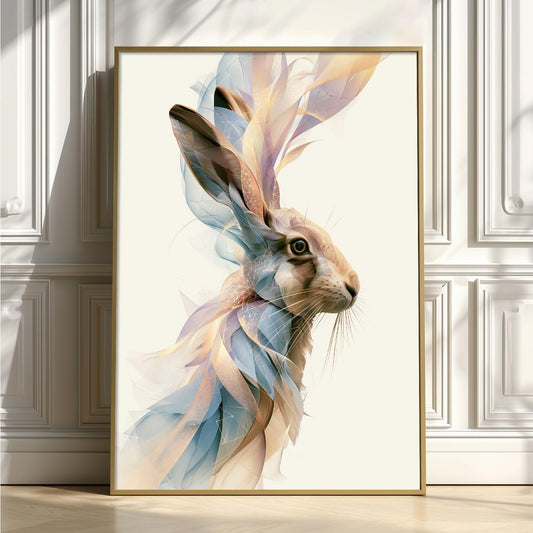 Hare Poster, Abstract Woodland Animal Print, Modern Nature Wall Art