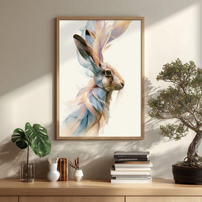 Hare Poster, Abstract Woodland Animal Print, Modern Nature Wall Art
