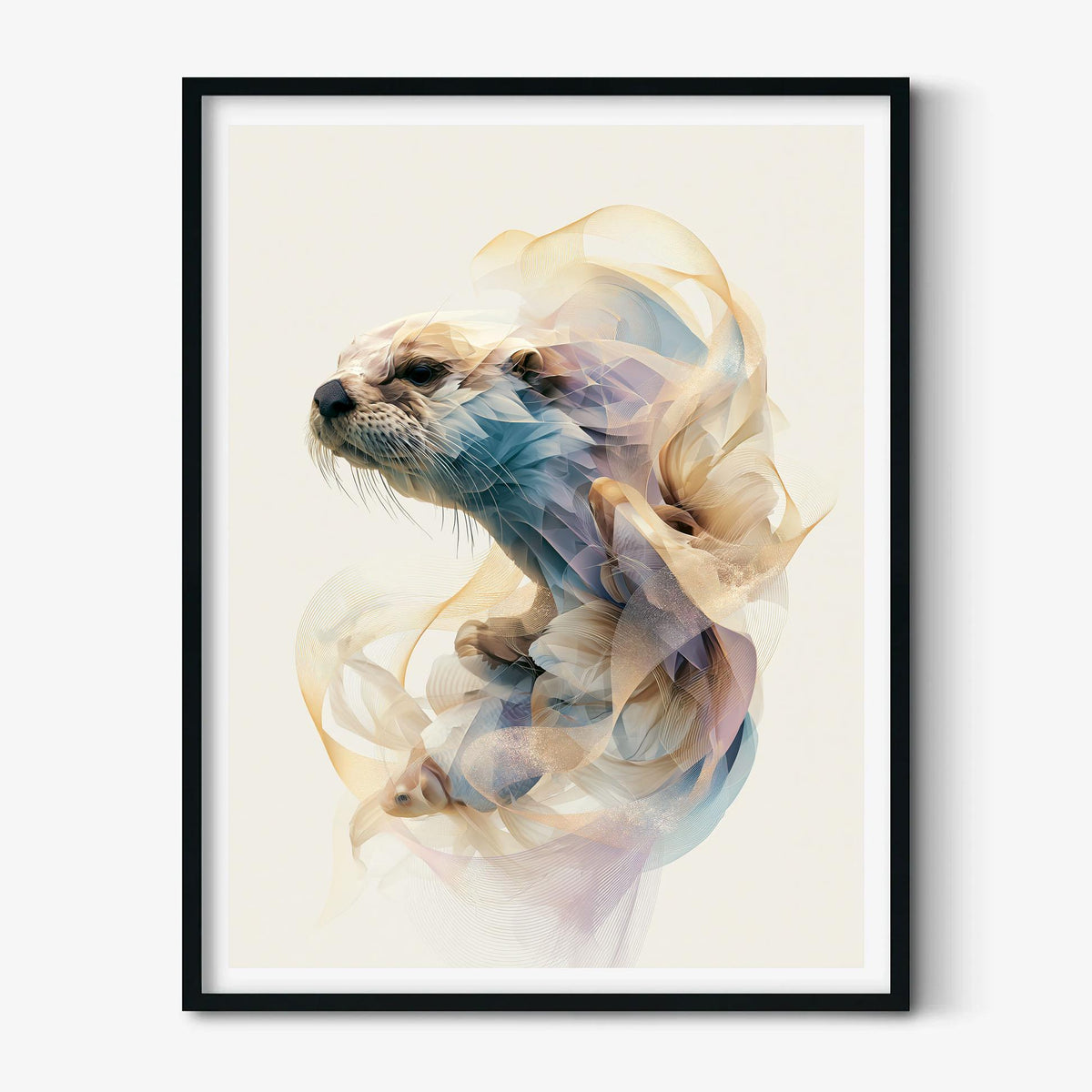 Abstract Otter Wall Art, Coastal Marine Life Print, Modern Pastel Tones