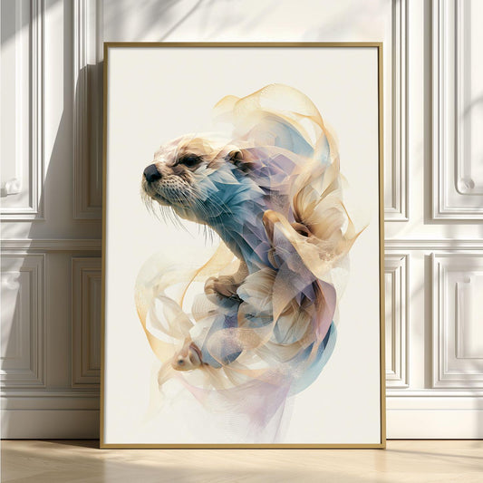 Abstract Otter Wall Art, Coastal Marine Life Print, Modern Pastel Tones