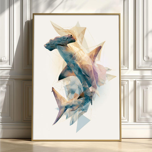 Hammerhead Shark Print, Abstract Ocean Animal Poster, Modern Marine Wall Art