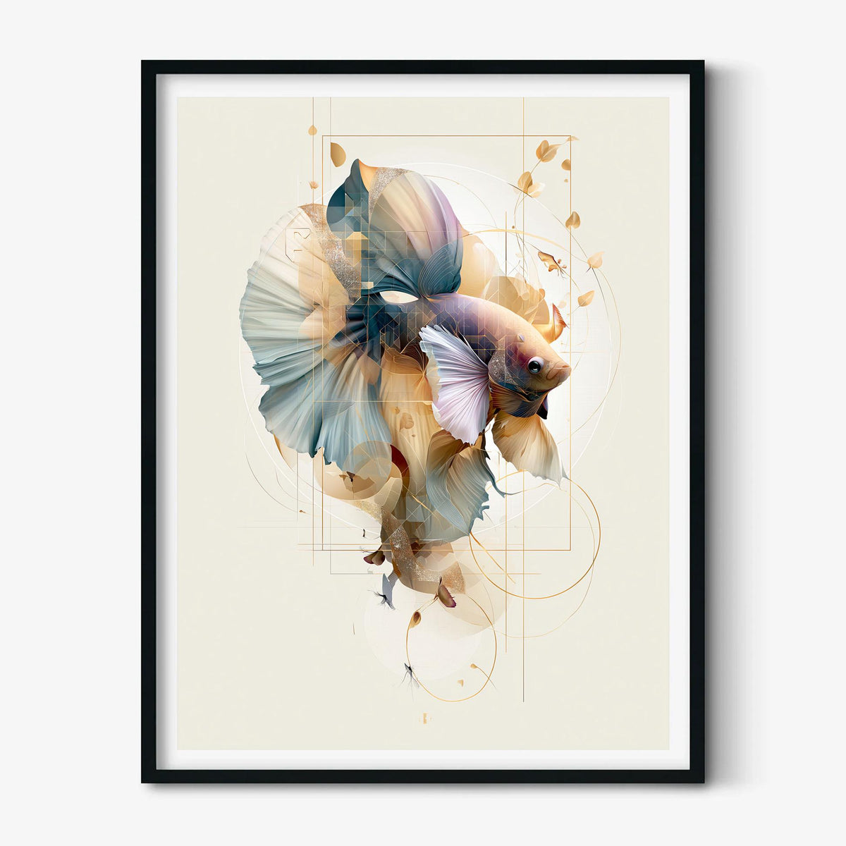 Betta Fish Wall Art Print, Abstract Geometric Poster, Modern Bathroom Decor