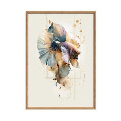 Betta Fish Wall Art Print, Abstract Geometric Poster, Modern Bathroom Decor