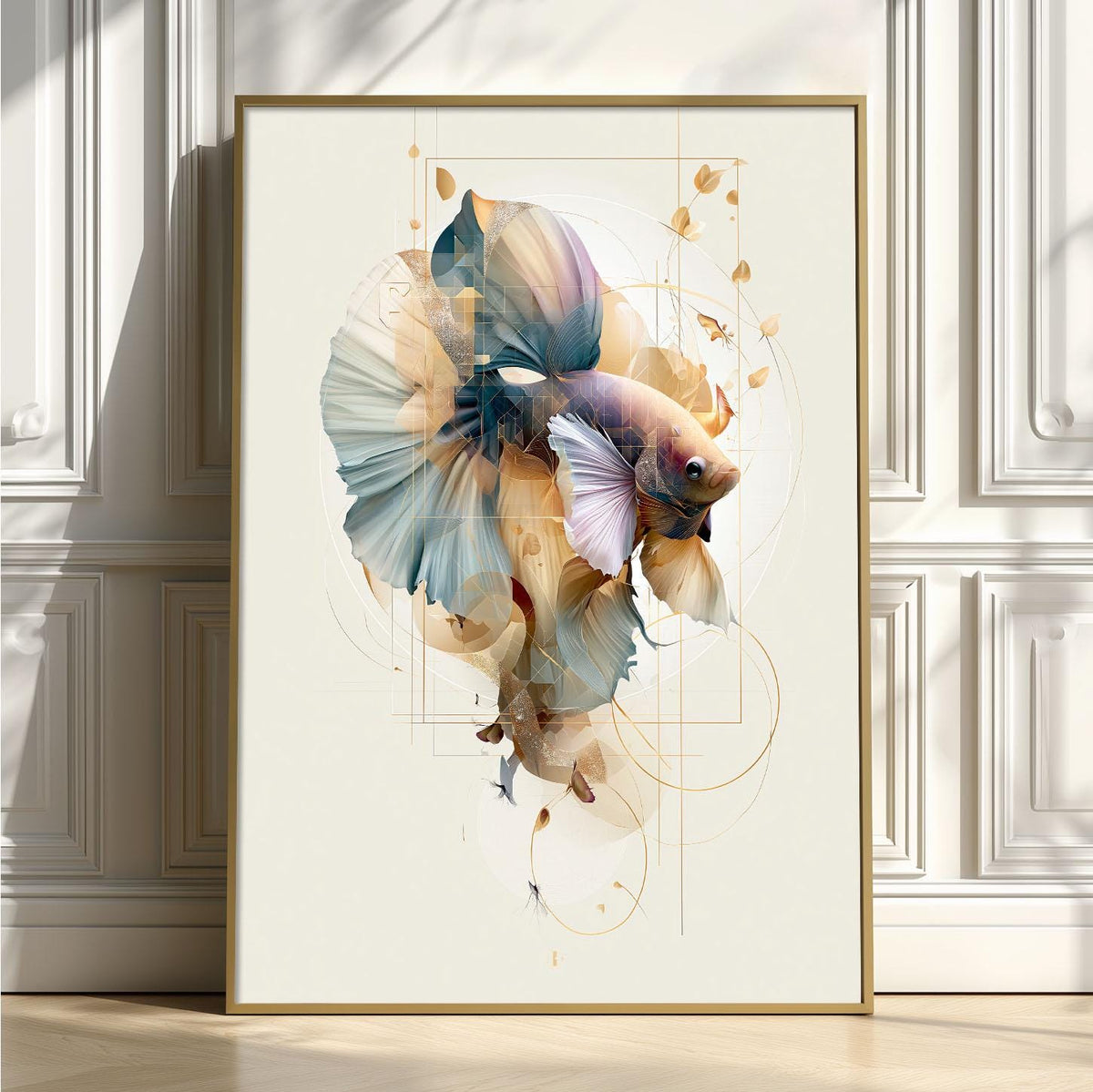 Betta Fish Wall Art Print, Abstract Geometric Poster, Modern Bathroom Decor