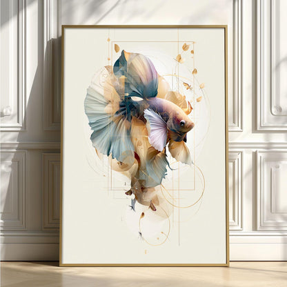 Betta Fish Wall Art Print, Abstract Geometric Poster, Modern Bathroom Decor