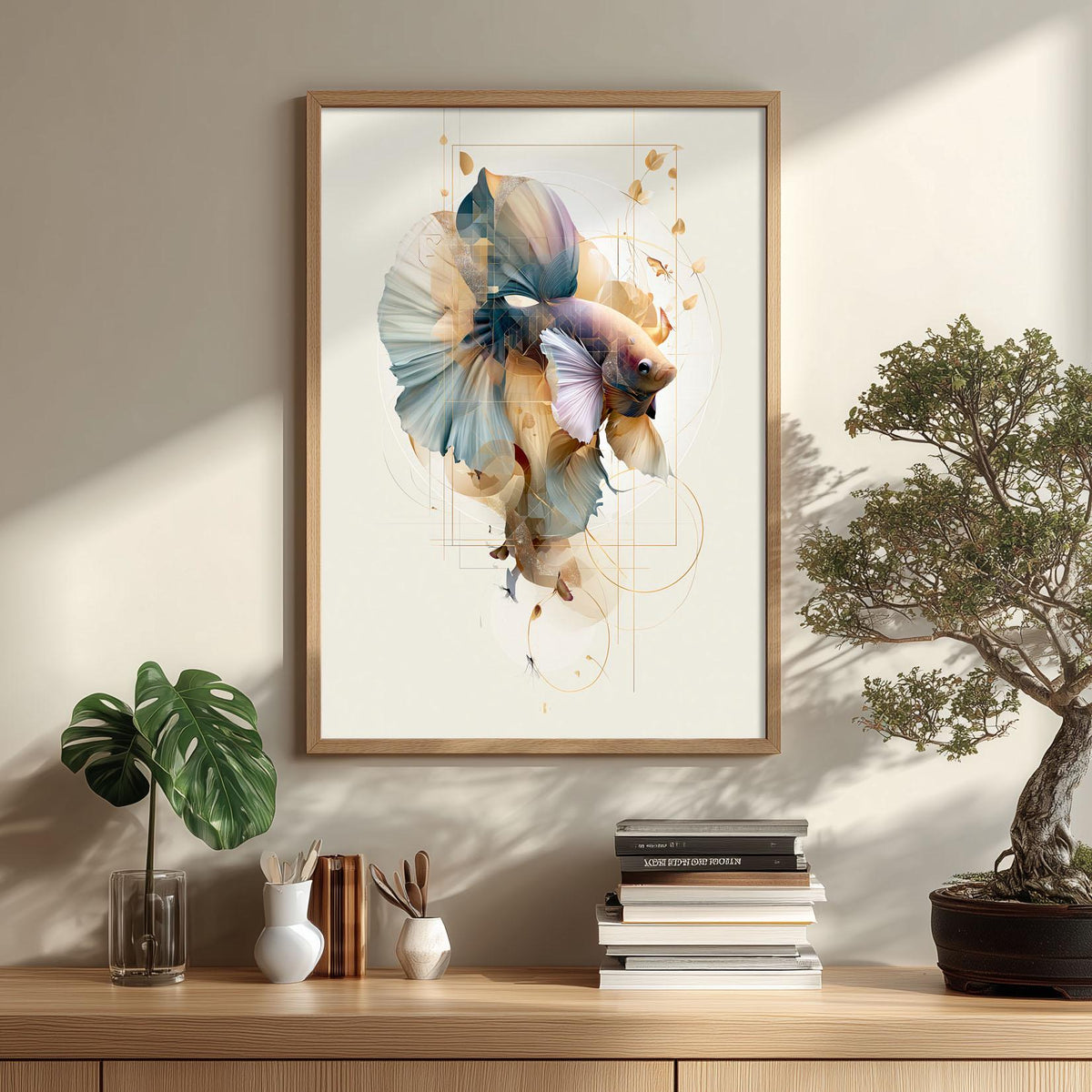Betta Fish Wall Art Print, Abstract Geometric Poster, Modern Bathroom Decor
