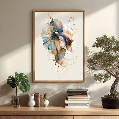 Betta Fish Wall Art Print, Abstract Geometric Poster, Modern Bathroom Decor