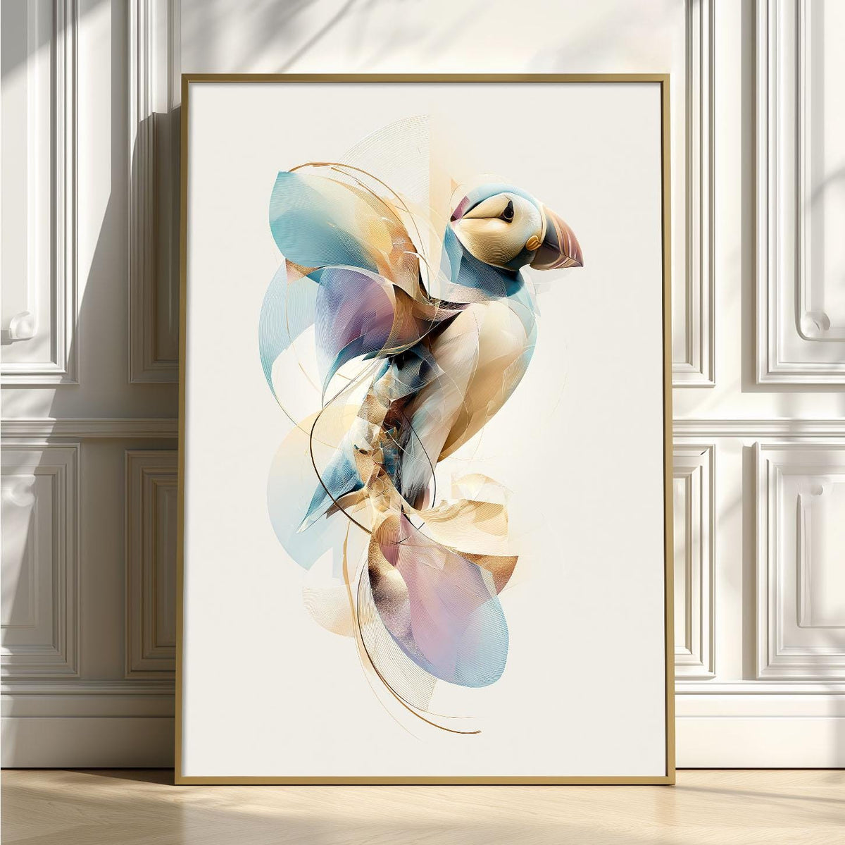 Puffin Wall Art, Abstract Seabird Print, Modern Coastal Wildlife Poster