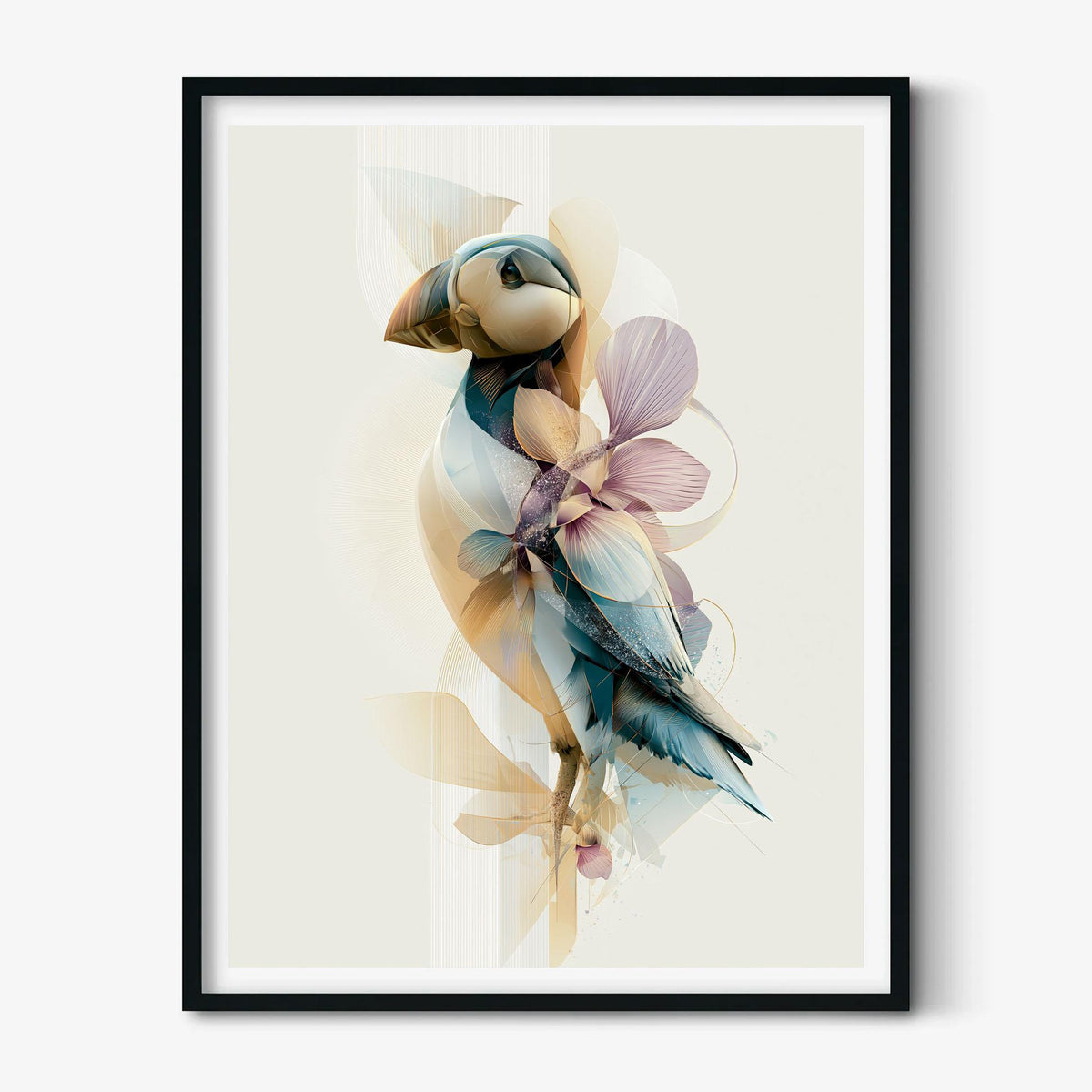 Puffin Print, Abstract Seabird Wall Art, Modern Coastal Bird Poster