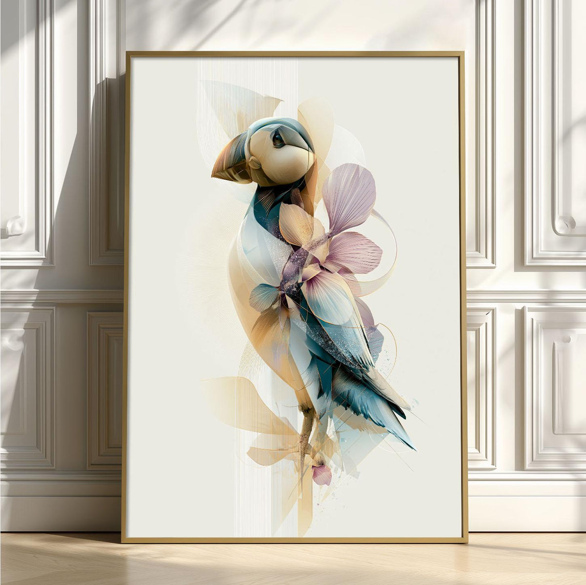 Puffin Print, Abstract Seabird Wall Art, Modern Coastal Bird Poster