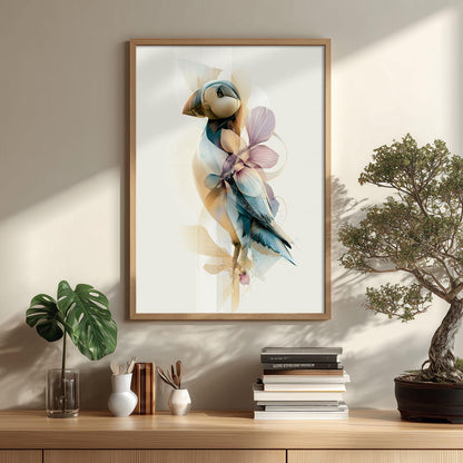 Puffin Print, Abstract Seabird Wall Art, Modern Coastal Bird Poster