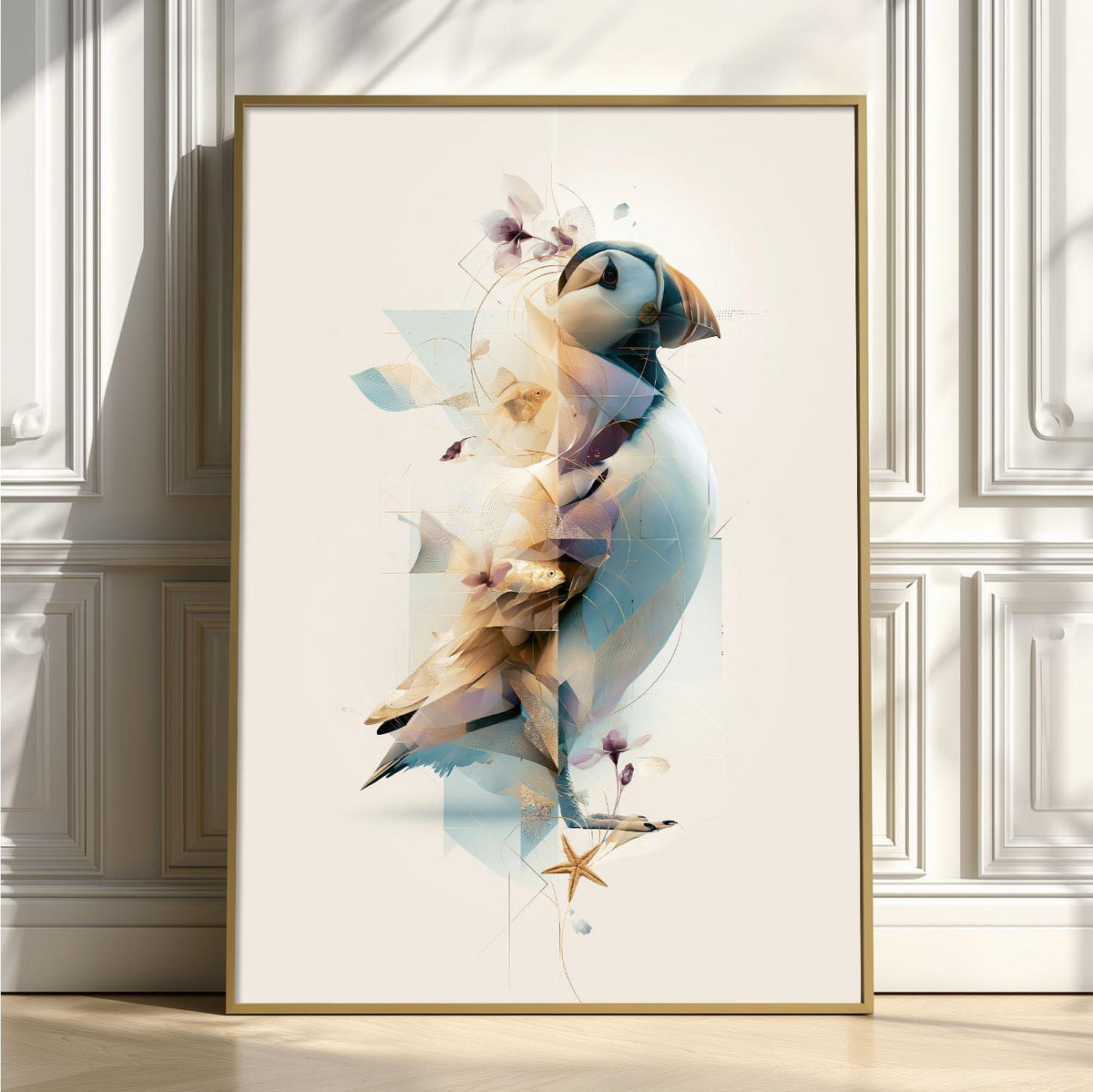 Puffin Wall Art Print, Modern Coastal Bird Poster, Abstract Seabird Decor