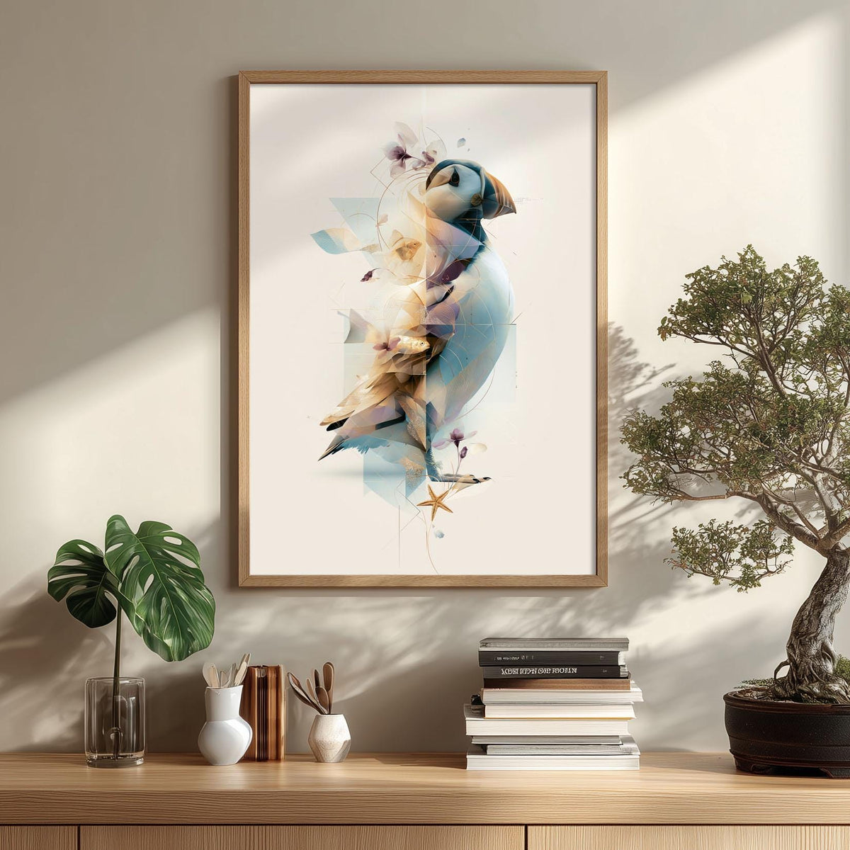 Puffin Wall Art Print, Modern Coastal Bird Poster, Abstract Seabird Decor