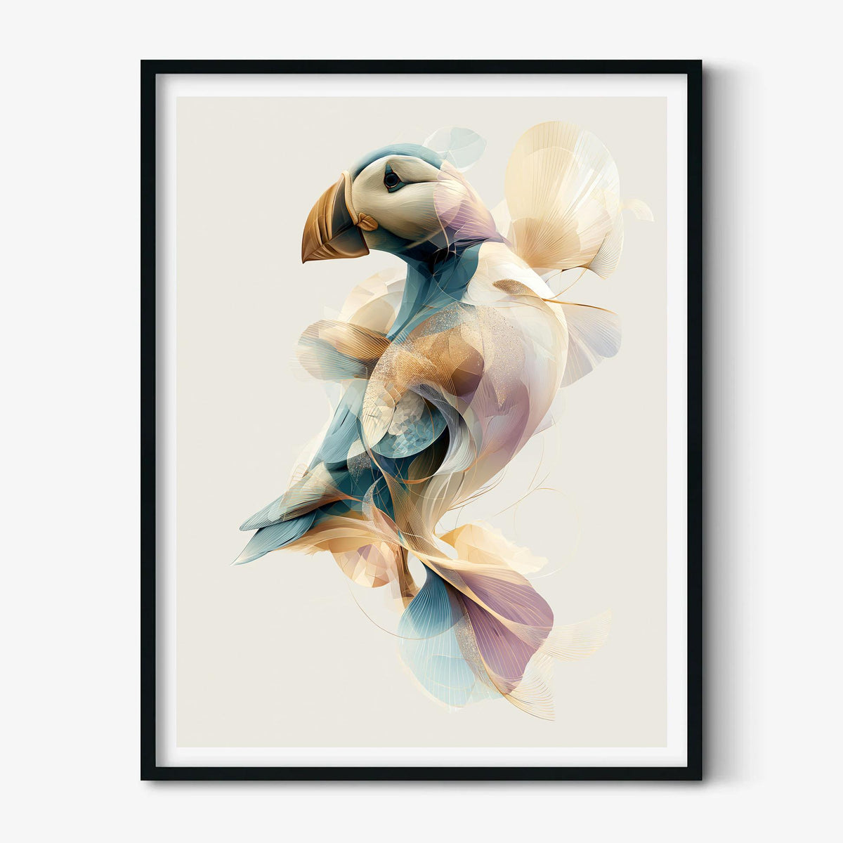 Puffin Wall Art, Modern Seabird Print, Abstract Coastal Wildlife Poster