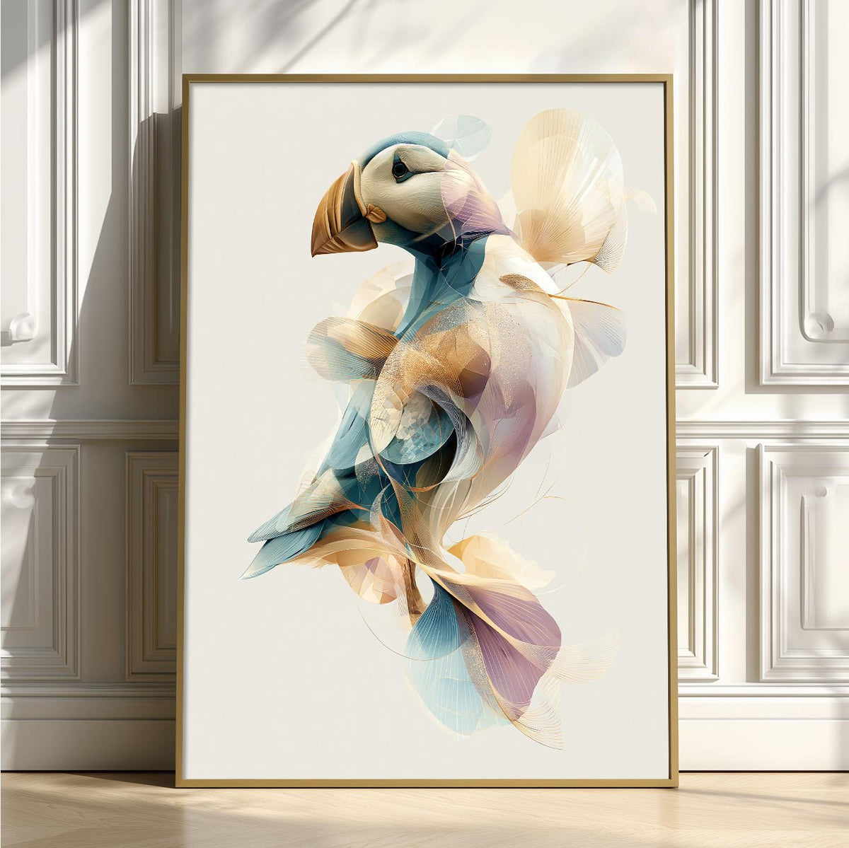 Puffin Wall Art, Modern Seabird Print, Abstract Coastal Wildlife Poster