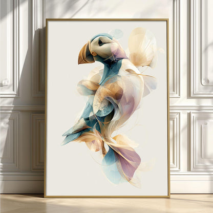 Puffin Wall Art, Modern Seabird Print, Abstract Coastal Wildlife Poster