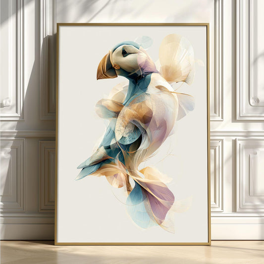 Puffin Wall Art, Modern Seabird Print, Abstract Coastal Wildlife Poster