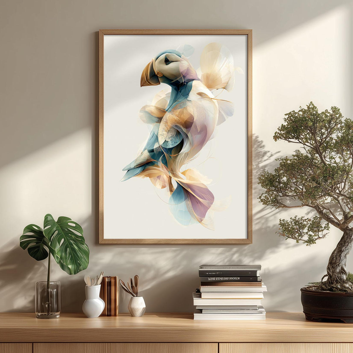 Puffin Wall Art, Modern Seabird Print, Abstract Coastal Wildlife Poster