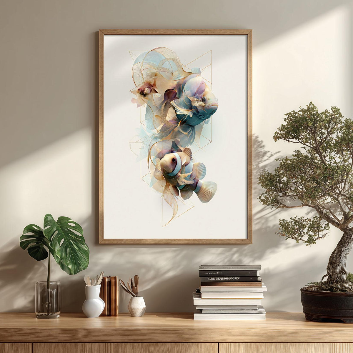 Clownfish Wall Art, Abstract Coastal Fish Print, Modern Ocean Bathroom Decor