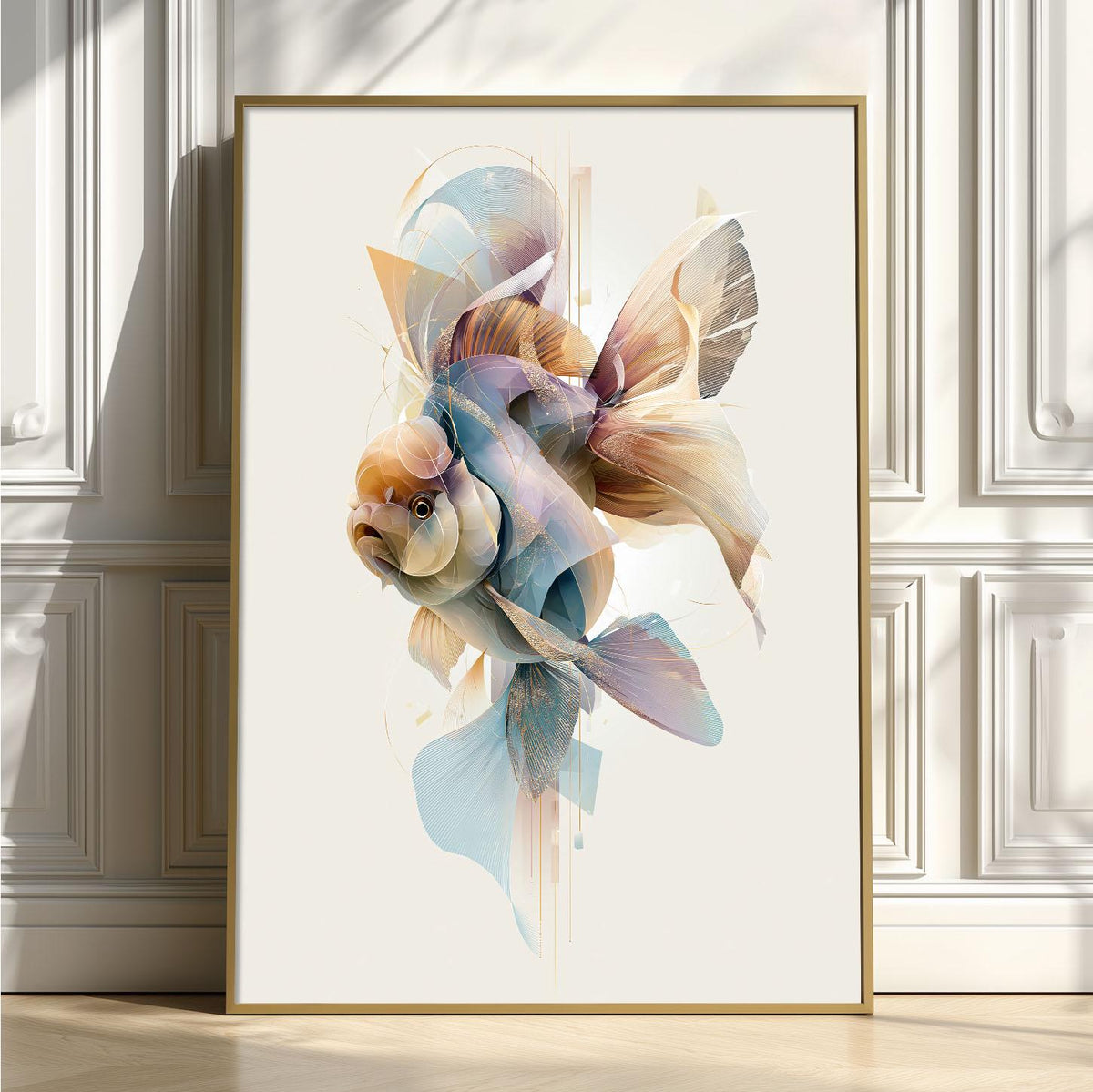 Abstract Goldfish Print, Modern Fish Wall Art, Soft Pastel Aquarium Decor, Coastal Wall Poster