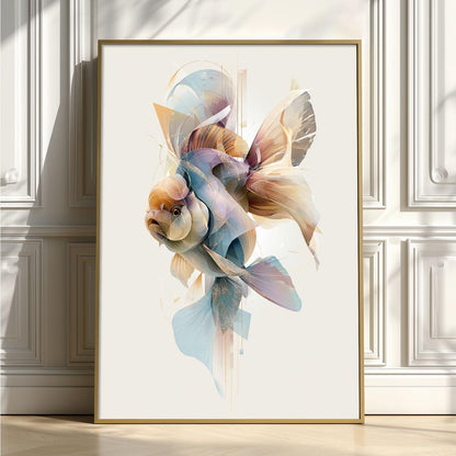 Abstract Goldfish Print, Modern Fish Wall Art, Soft Pastel Aquarium Decor, Coastal Wall Poster