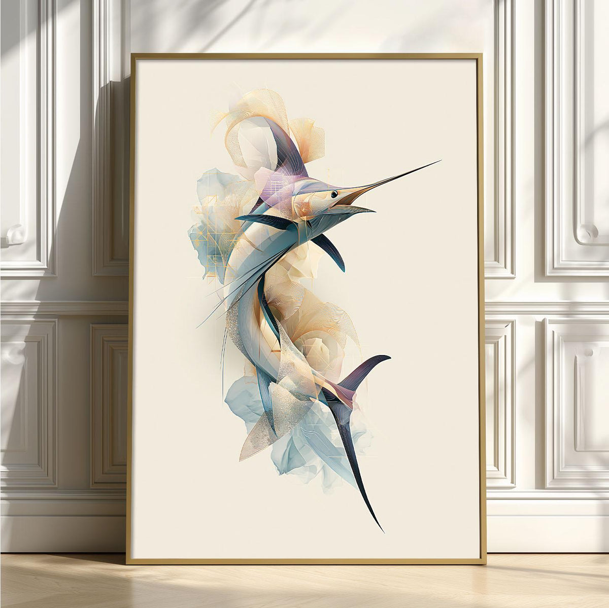 Swordfish Wall Art, Abstract Marlin Print, Modern Coastal Bathroom Poster, Ocean Fish Decor