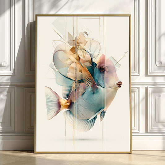Blue Tang Wall Art, Abstract Aquarium Fish Print, Coastal Bathroom Poster, Modern Tropical Fish Decor