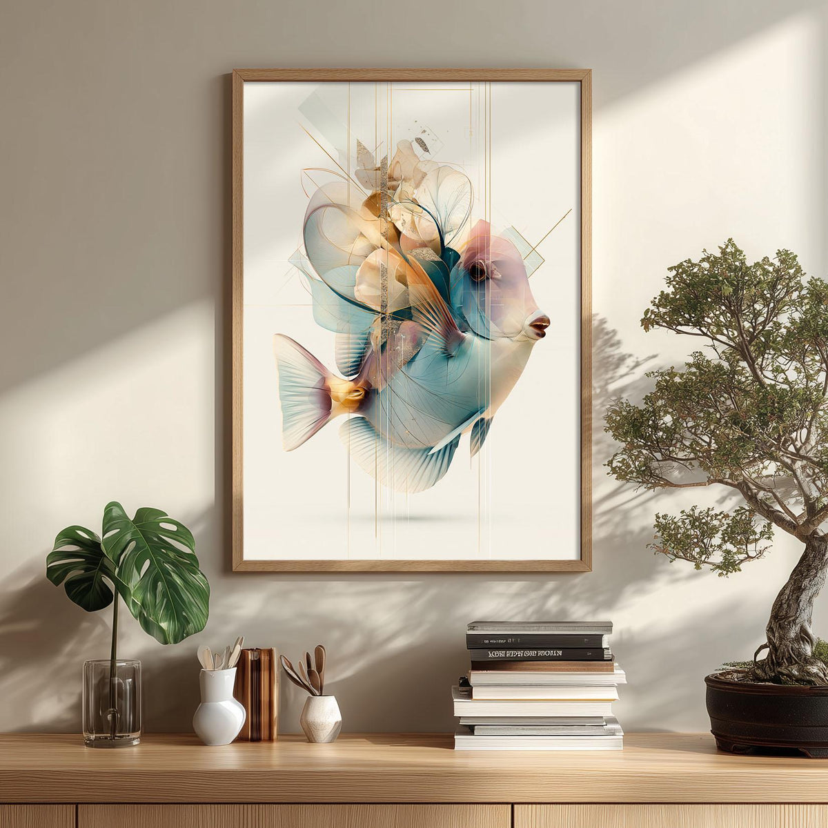 Blue Tang Wall Art, Abstract Aquarium Fish Print, Coastal Bathroom Poster, Modern Tropical Fish Decor