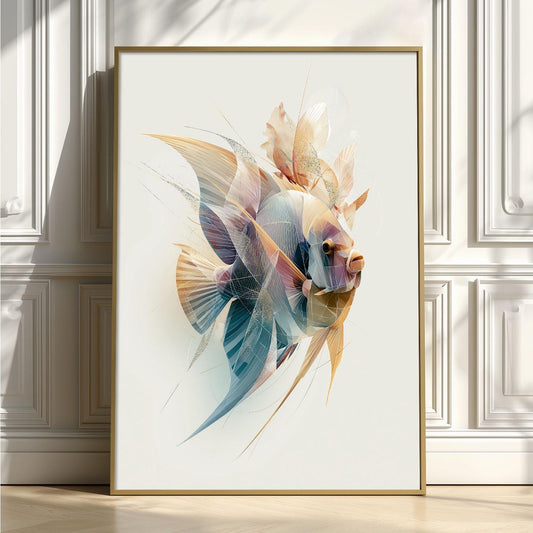 Blue Angelfish Wall Art, Abstract Angelfish Print, Coastal Fish Poster, Ocean Animal Decor, Modern Marine Life Wall Art