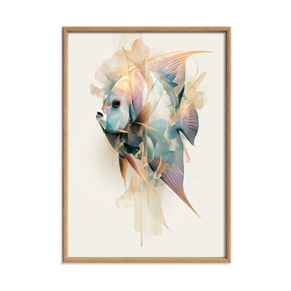 Abstract Blue Angelfish Print, Coastal Marine Life Wall Art Poster