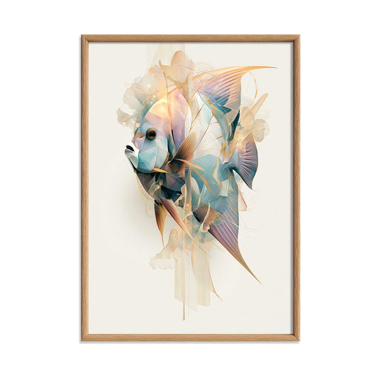 Abstract Blue Angelfish Print, Coastal Marine Life Wall Art Poster