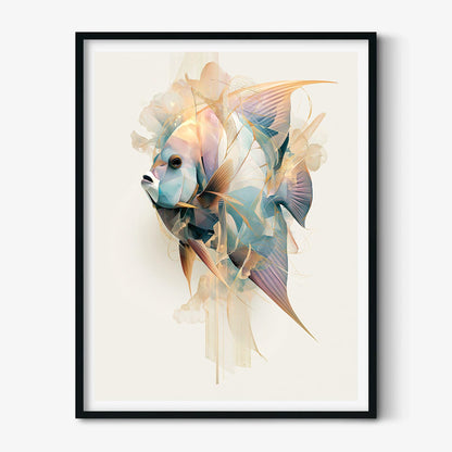 Abstract Blue Angelfish Print, Coastal Marine Life Wall Art Poster