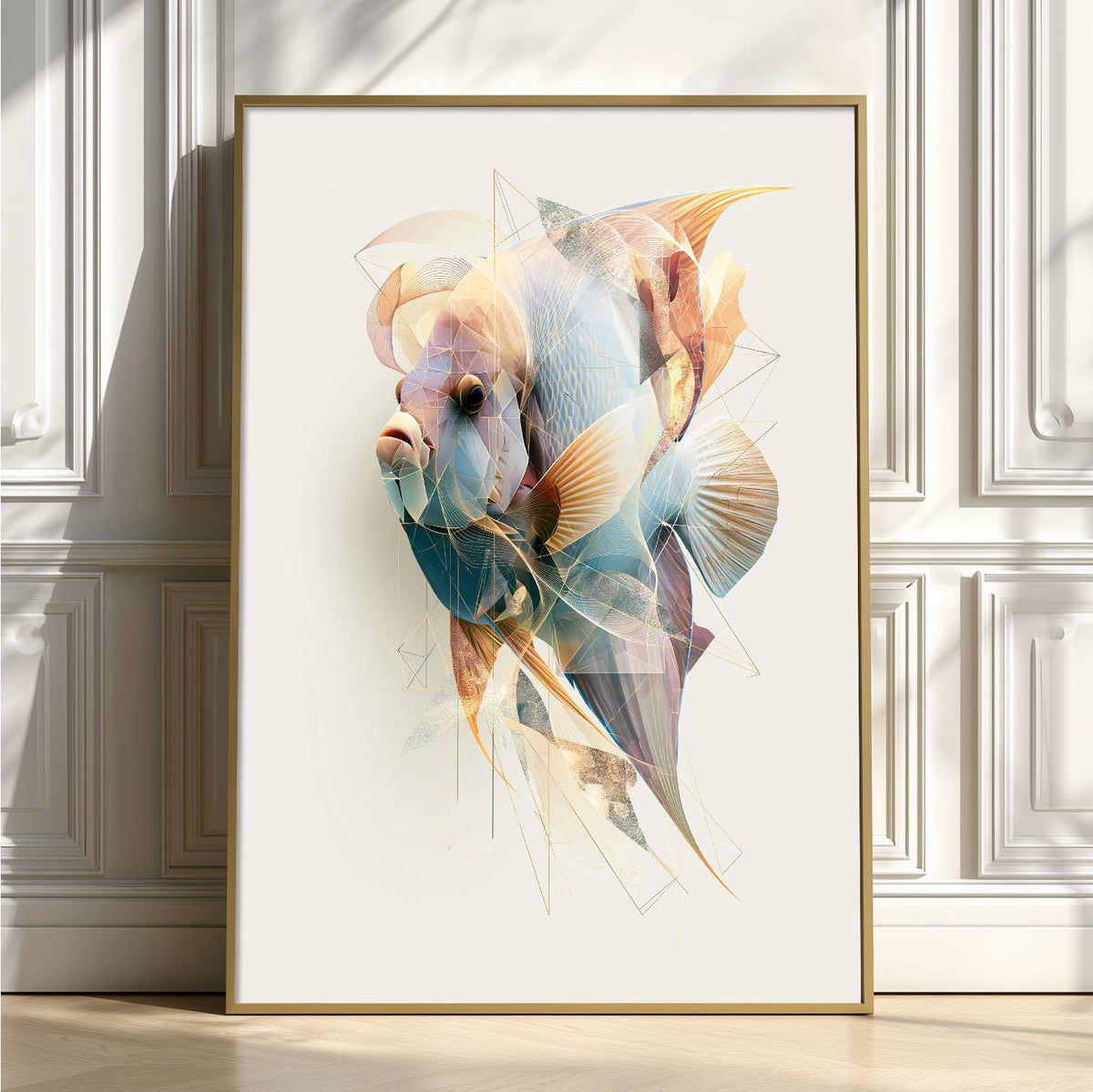 Blue Angelfish Poster, Abstract Reef Fish Wall Art, Modern Coastal Bathroom Print, Pastel Aquarium Decor