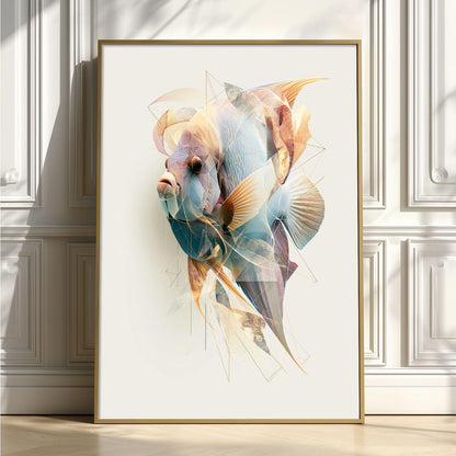 Blue Angelfish Poster, Abstract Reef Fish Wall Art, Modern Coastal Bathroom Print, Pastel Aquarium Decor